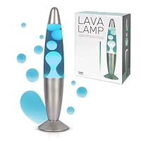 GIFTMARKET- Blaue Lavalampe mit Chromfuß. Retro Tischlampe 34 x 8,5 cm mit 2 Glühbirnen. Stylisches Geschenk für Jugendliche. Perfekte Lampe für Nachttisch oder Zimmer.