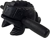 GURU SHOP Klangfrosch, Musik Percussion Rhythmus Klang Instrumente, Holzspiel, Klangtier - Schwarz 10 cm, Braun, Musikinstrumente