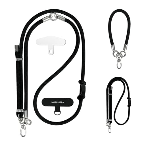 MORCULTRA Phone Lanyard,2 Phone Patches, Crossbody/Neck/Wrist 3 Ways Use Anti-theft Adjustable Multifuctional Lanyard for All Cell Phones,Sturdy metal buckle, breathable,Universal outdoor strap(Black)