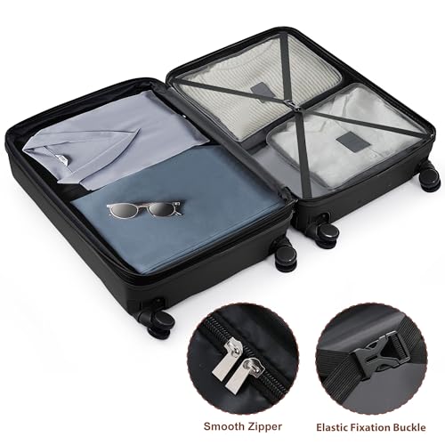 Luggage Sets 4 Piece,ABS Durable Suitcase with Travel Bag,Cup Holder,ABS Hard Shell Luggage with Spinner Wheels,black and brown4