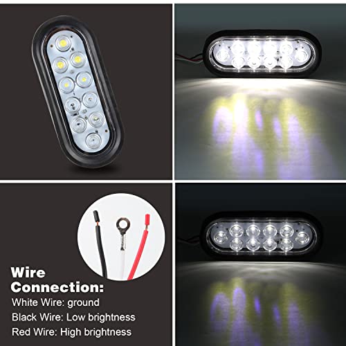 Mcresoar 6 Inch Oval Led Trailer Tail Lights Red&White 10 Led Flush Mount W Grommets And Pigtails Plugs Waterproof 12V Sealed Stop Tail Turn Brake Lights Marker Lights Boat Trailer Rv Trucks #TOP3
