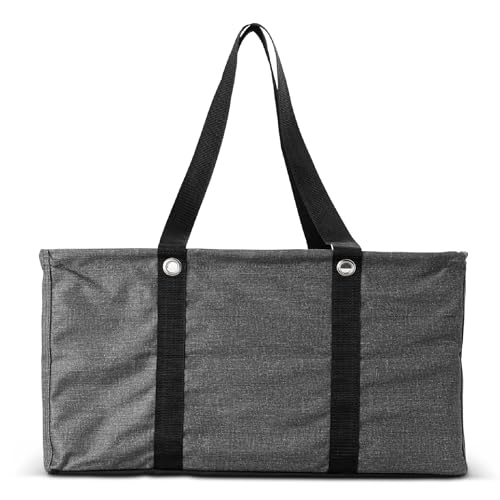 THIRTY-ONE Gifts Large Utility Tote Bag, Oversized Collapsible Tote Bag for Groceries, Travel, and Storage, Charcoal Crosshatch