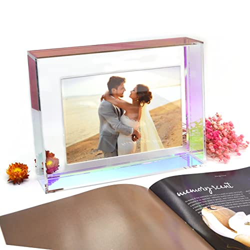 4X6 Floating Picture Frame Neon Acrylic Wall Mount Tabletop Desk Frame Iridescent Decoration Colored Modern Photo Frame For Gallery Home Office, Rainbow Color #TOP4