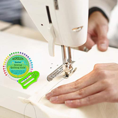 Jelly Roll Sasher Tool Set, 10 Pcs Multi-Sizes Sasher for Folding Fabric and Biasing Strips, Come with 40 pcs of Multi-color Quilting Pins and Storage Chain, 1/8", 1/4", 1/2", 3/4", 1", 1-1/8", 1-1/4"