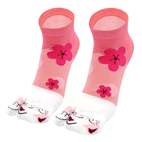 PUTUO Flip Flop Tabi Socks: Women Split Toe Socks Cotton Japanese Geta Socks Ladies Novelty Two Toe Socks with Funny Pattern, Size 4-9, 1 pairs