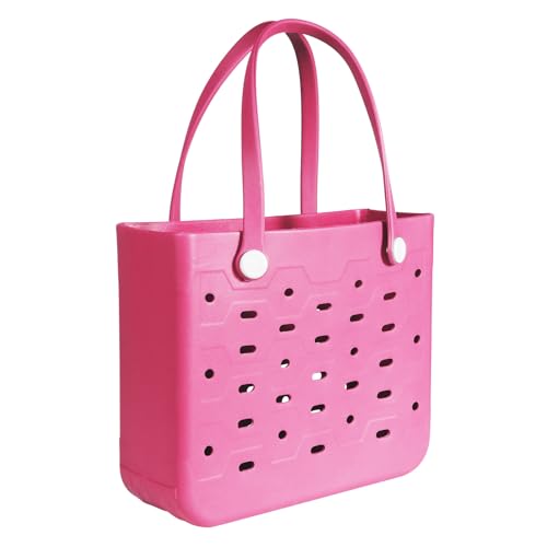 Medium Rubber Beach Bag for Men & Women, Travel Tote Bag for the Beach Boat Pool (Rose Pink)