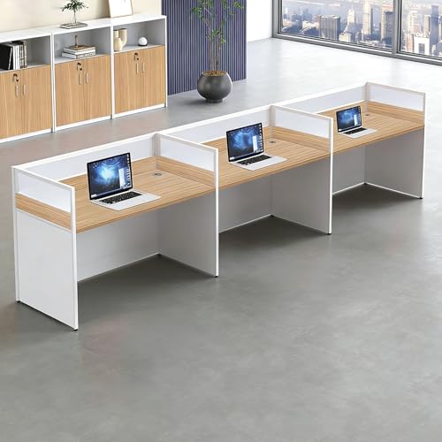 Nykto Modular Desk Workstation, Office Cubicle with Mute Privacy Walls, Office Cubicle Workstations with Cable Grommet, Easy-Assembly Desk System for Modern Workspaces (3 Person, Oak + White)