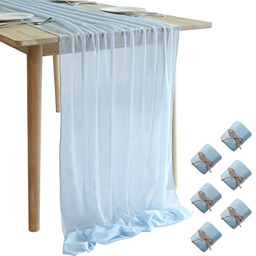 Okra.z 6 Pack 10Ft Baby Blue Sheer Chiffon Table Runner For Wedding Rustic Boho Romantic Party Bridal Shower Birthday Decorations #TOP1