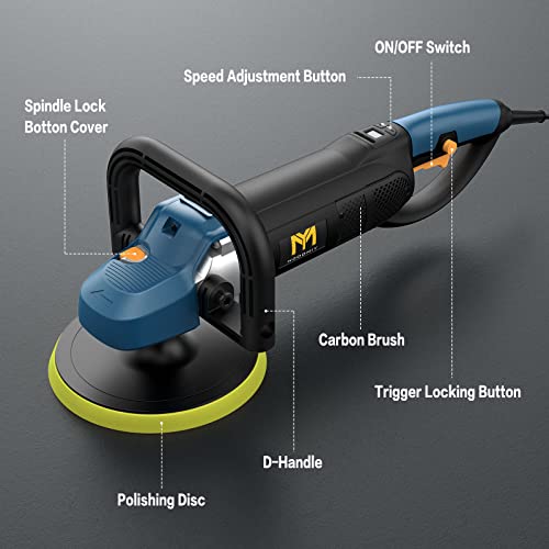 1500W Buffer Polisher With Lcd Display, Yimooch Variable Speed Buffer Polisher With D & Side Handle, 7 In Rotary Waxer Machine Kit For Car Detailing, Sanding, Polishing, Waxing #TOP5