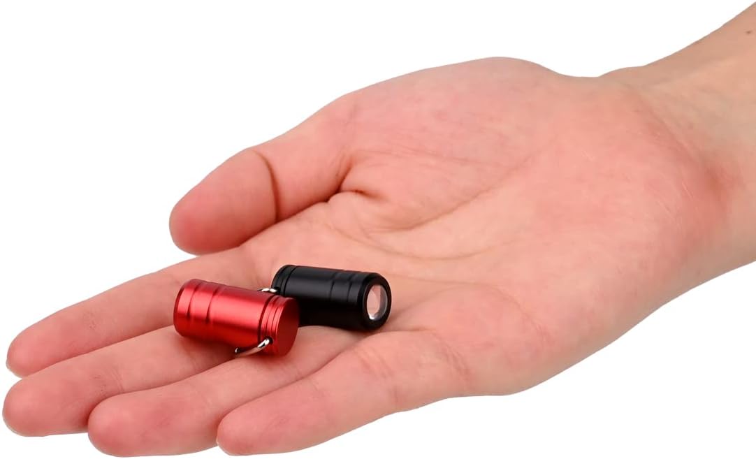 Mini Keychain Flashlight, The Smallest Micro Small Tiny Led Flashlight Only 0.9in Long, EDC Ultra Bright Key Ring Led Light Torch,2 PCS.(Red and Black)，Batter Include
