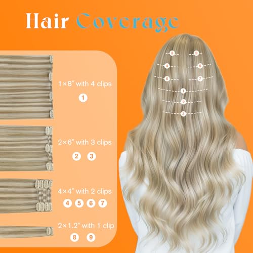 Image of Sunny Hair Clip in Hair Extensions Real Human Hair Blonde 180g 22 Inch | Clip in Remy Hair Extensions Dark Blonde Highlights with Dense Hair and Healthy Shine for Photoshoot Ready Hair