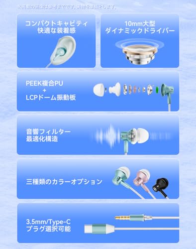 NICEHCK 弦雪 StringSnow カナル型イヤホン 10mmダイナミックドライバー 1DD 有線 PEEK複合PU＋LCPドーム振動板 共振構造最適化デザイン 軽量 3.5mmマイクなし 銀箔シールド層高純度銅線 三種類のカラーオプション 32bit/384kHzのサンプリングレート hifi音質 中華 (ピンク3.5mmマイクなし)
