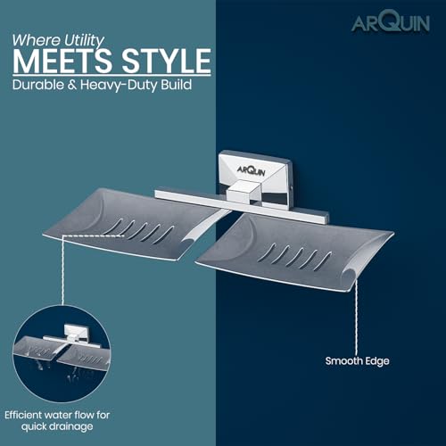Image of ARQUIN ARQUIN Twin Soap Dish For Bathroom | Dual Soap Tray Holder Bathroom Accessories Set | 304 Grade Stainless Steel Dual Soap Dish | Soap Stand Drainage Slots Soap Stand for Washbasin Vento(Chrome)