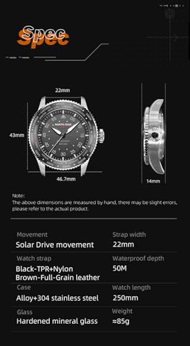 Image of NORTH EDGE Men's Military Solar Powered Drive Pilot Analog Watch : MACH, Brown Strap