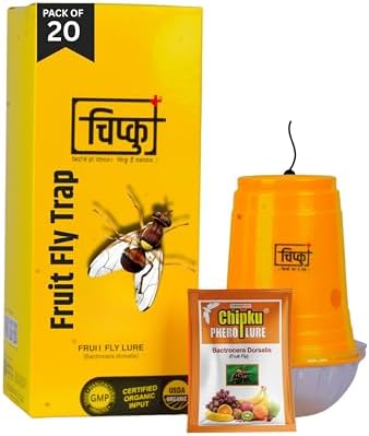 Chipku Fly Glass Trap Useful in Mango, Papaya, Sapota, Guava, Pomegranate, Sweet Fruit (20 Trap with 20 Fruit Fly Lure) - Pack of 20
