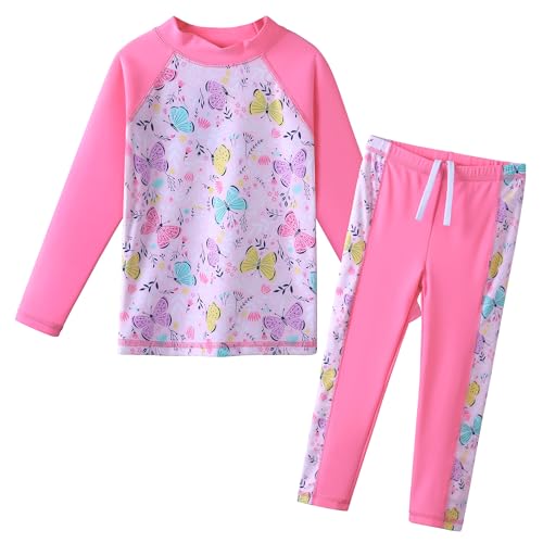 Image of Girls Two Piece Swimsuit Long Sleeve Floral Bathing Suit UPF 50+ Summer Beach Swimwear
