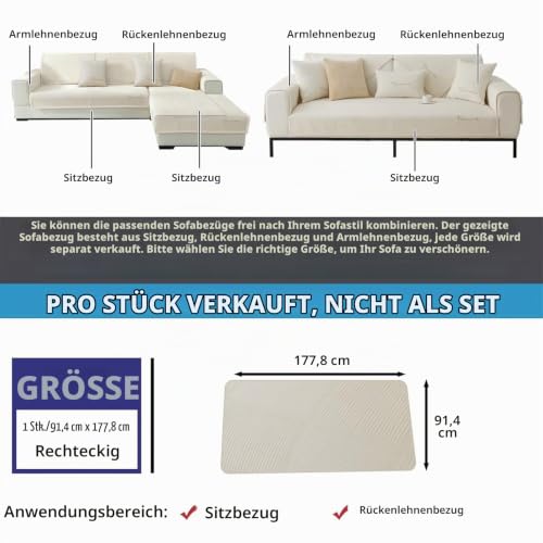 LINGKY Sofa Überzug Dicke Plüsch Sofabezug, Creme, 70x210cm – Ansicht 5