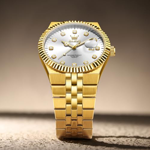 Image of OLEVS Mens Watches Luxury Diamond Calendar Stainless Steel Male Watches Business Dress Waterproof Luminous Fashion Watch for Men