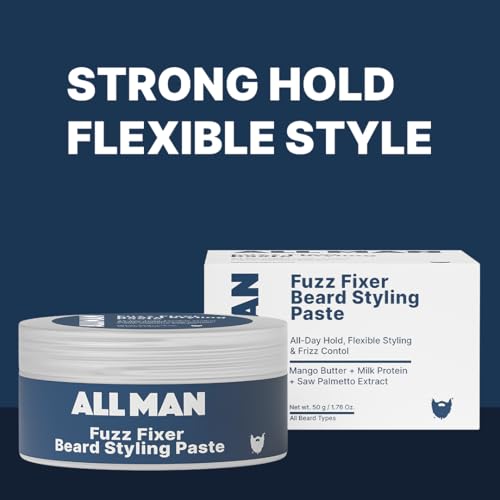 Image of ALL MAN Fuzz Fixer Beard Styling Paste, Strong Hold Cream Wax, With Mango Butter & Milk Protein for Strong Hair | 50g