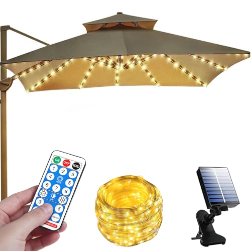 GAOUTO Guirlande lumineuse solaire pour parasol - 104 LED - Éclairage solaire avec télécommande - 8 modes - Guirlande lumineuse pour parapluie - Étanche -...