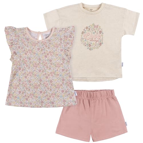 Gerber Baby Girls' Shirt and Shorts Set, Pink Floral, 18 Months