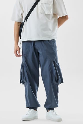 Image of SNITCH Men Cargo Pants | Relaxed Fit with Elastic Waistband & Drawstring | Durable Cotton Polyester Blend & Utility Pockets for Casual & Streetwear Styling