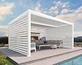 PURPLE LEAF Louvered Pergola 12' x 16' White Outdoor Aluminum Pergola with Roller Blinds Adjustable Gazebo Rainproof for Patio Deck Garden, 2 Short-Side