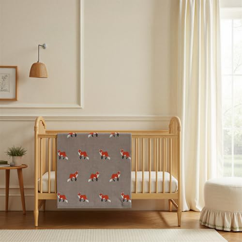 Image of Creative Co-Op Cotton Knit Baby Blanket with Fox Print, Multicolor