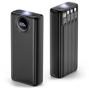 Bamkey Power Bank 20000mAh, 22.5W Powerbank mit 4 Kabel und LED-Display 6 Ausgängen, Power Bank USB C Schnellladefunktion Externe Handyakkus für iPhone 17/16/15/14/13/12/11 iPad Samsung Galaxy S26/S25