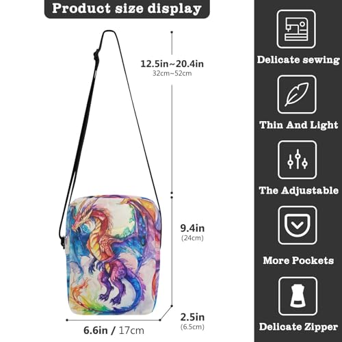 Crossbody Bag Colorful Rainbow Dragon Messenger Bag for Women Men Purse Shoulder Bag Satchel Bag with Adjustable Strap 202b60073