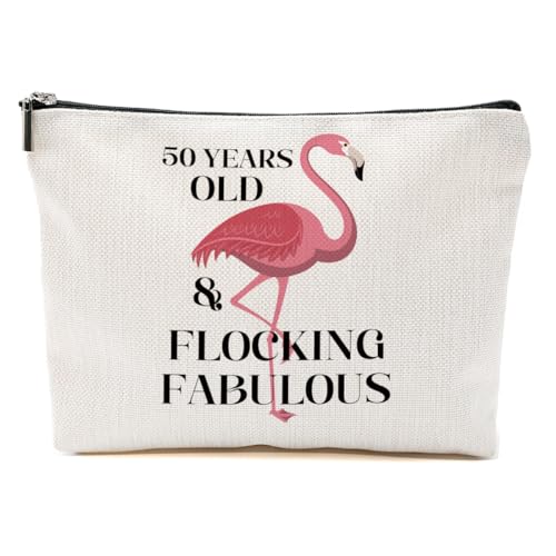 50th Birthday Gifts for Women, Flamingo Gifts for 50th Birthday Makeup Bag