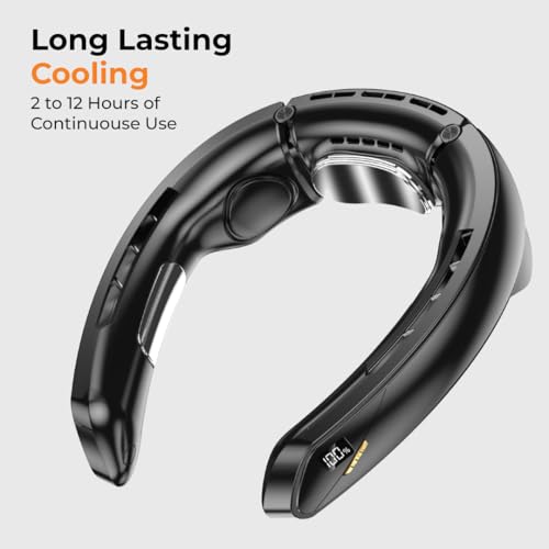 Image of JUST CORSECA Neck Fan | Rechargeable | LED Display | Adjustable Speed | Hands-Free Wearable Cooler for Travel, Outdoor & Summer Use (Black)
