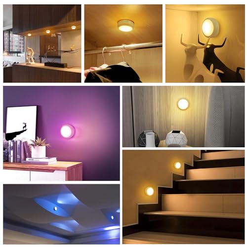 BLS LED Puck Lights with Remote Control, Wireless Under Cabinet & Closet Lighting, RGB 13 Color Changing Lights with Dimmer, Timer & AA Battery Operated, Push, Touch, Stick on for Night, White, 6 Pack by BLS - Image 6