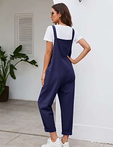 Flygo Womens Overall Rompers Summer Bib Overalls Loose Fit Wide Leg Jumpsuits 2023 Spring Fashion (Navyblue-S) #TOP4