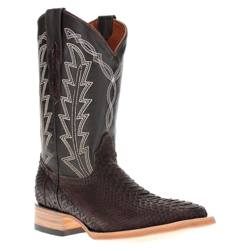Vaccari Men's Crockett Genuine Matte Chocolate Python Square Toe Cowboy Western Boots