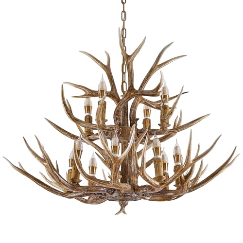 LUJIAODS Large 2-Tier Deer Rustic Farmhouse Chandelier,Antlers Chandelier Deer Horn Antler Ceiling Fixture for House,Bar,Foyer (8+4 Lamp Arms) by LUJIAODS - Used condition - Image 9