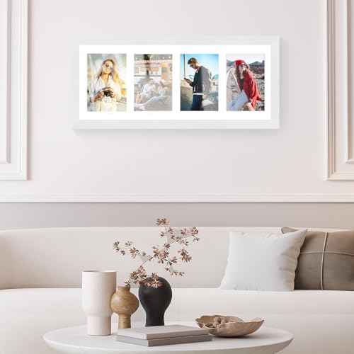 8x20 Oak Wood Picture Frame - 8x20 Photo Frame with Mat Display 4Pcs 4x6 Photos, 4x6 Picture Frame Wood, Natural Solid Wooden Picture Frames for Wall Art Photo and Prints(1 Pack, White)