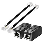 QTMMC 2 Pack RJ45 Adapters RJ11 to RJ45 Telephone Cables Expansion Splitter Converter 8P8C to 6P4C Ethernet Patch Network Lead Phone Line ADSL Modem 0.15m Black