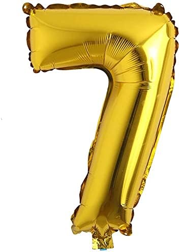 MANVIGiant Gold 7 Number Foil Balloons - 32 Inch | Seven Balloons |7th Birthday Party Decorations | 7 Birthday Decorations for Girls |