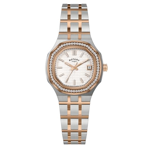 Rotary Ladies Brilliance White Dial Silver & Rose Gold Plated Stainless Steel Bracelet Watch