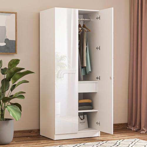 Image of Wakefit Wardrobe for Bedroom | 1 Yr Warranty | Cupboard for Bedroom, Almirah, Wooden Wardrobe, Multi-Shelves Storage with Drawer & Hanger, Density:680-750 kg /m, Free Installation (Tafetta- FW)
