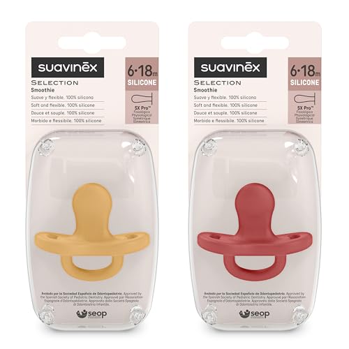 Image of Color Essence SX PRO Silicone Baby Pacifier 2Pk, Made with 100% Soft Silicone, Baby Essentials Perfect for Breastfeeding Babies, Designed in Spain, 6-18 Mths, Honey /Chili