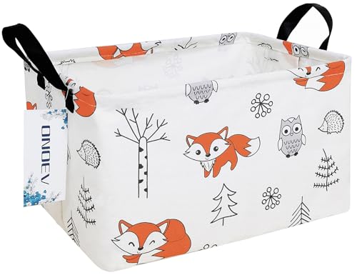 Image of Rectangular Folding Laundry Basket,waterproof Canvas Basket,gift basket,Suitable for children's room,Office,Clothes,Toys Storage（Fox）
