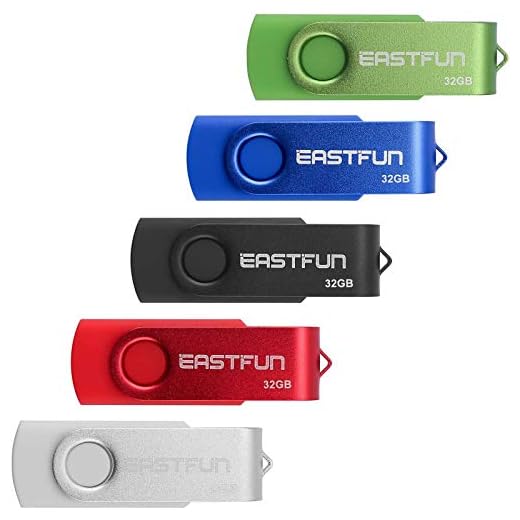 Memorias USB 5 Piezas 32GB USB 2.0 EASTFUN Stick Flash Drive Pendrives Giratoria Diseño Almacenamiento Externo (Plata Rojo Azul Negro Verde)