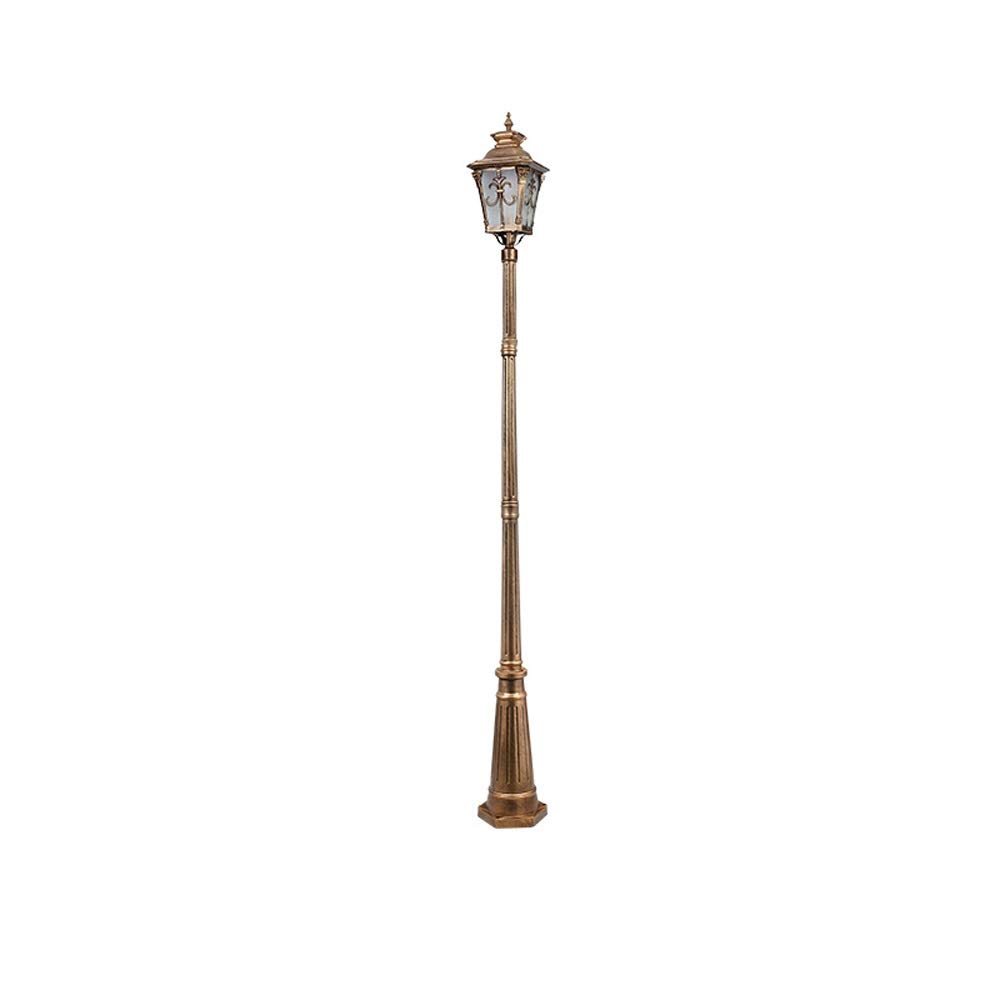 HELCEKOU Outdoor Garden Glass Lantern - E27 Single Head High Pole Light European Retro Design IP54 Waterproof Die-Cast Aluminum Ideal for Courtyards Streets and Pathways (Brass 240cm Height)