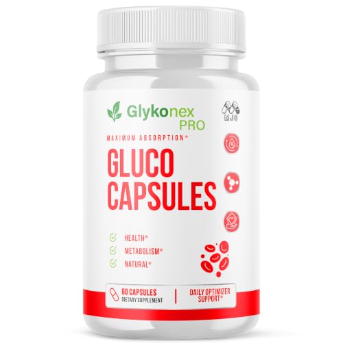 Gluco Capsules Official Glykonex Pro Gluco Pills with All Natural Ingredients Maximum Strength Glykonix Supplement Premium Vitamins Supporting Optimal Wellness and Health Naturally (60 Capsules)