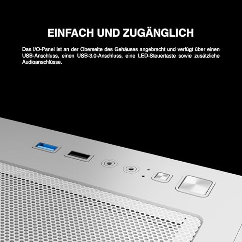 Caja para PC Micro Torre M-ATX con panel de vidrio templado sin bordes y chasis blanco 7