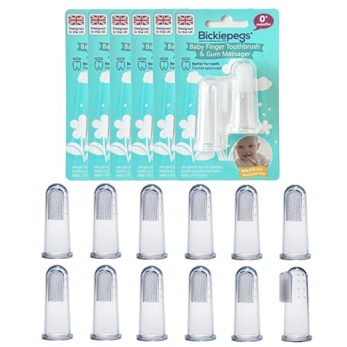 Bickiepegs Juego de 2 cepillos de dientes para recién nacidos a partir de 0 meses, cabezal de cepillo suave para el primer diente, calma y calma la dentición del bebé, seguridad probada (12 unidades,