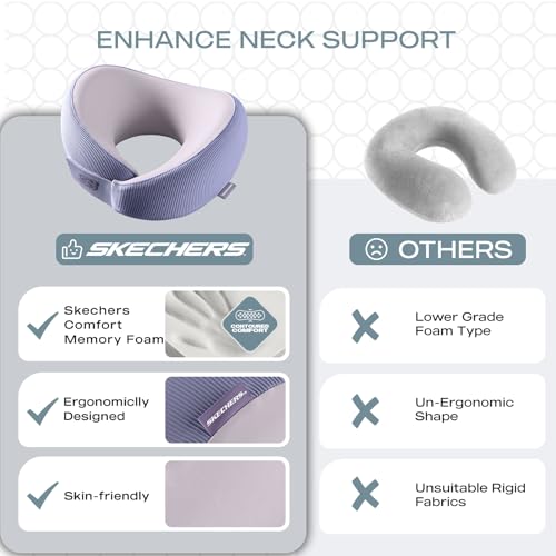Image of Skechers Women's Memory Foam Neck Pillow, Comfortable & Breathable Travel Pillow,Neck Pillow Airplane for Travel, Car Rides, Home, and Office Use, Ergonomic Design for Men and Women,Purple