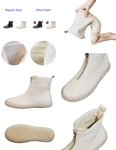 Keilinia Women's Winter Front Zipper Leather Ankle Boots,Comfy Waterproof Non-slip Soft Sole Flat Casual Dress Oxford Short Booties2